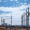 2025 Purlin Installation on Rafters 2 Span, 2 Floors, 50 Meters Wide Steel Frame Warehouse Steel Frame Installation in Progress