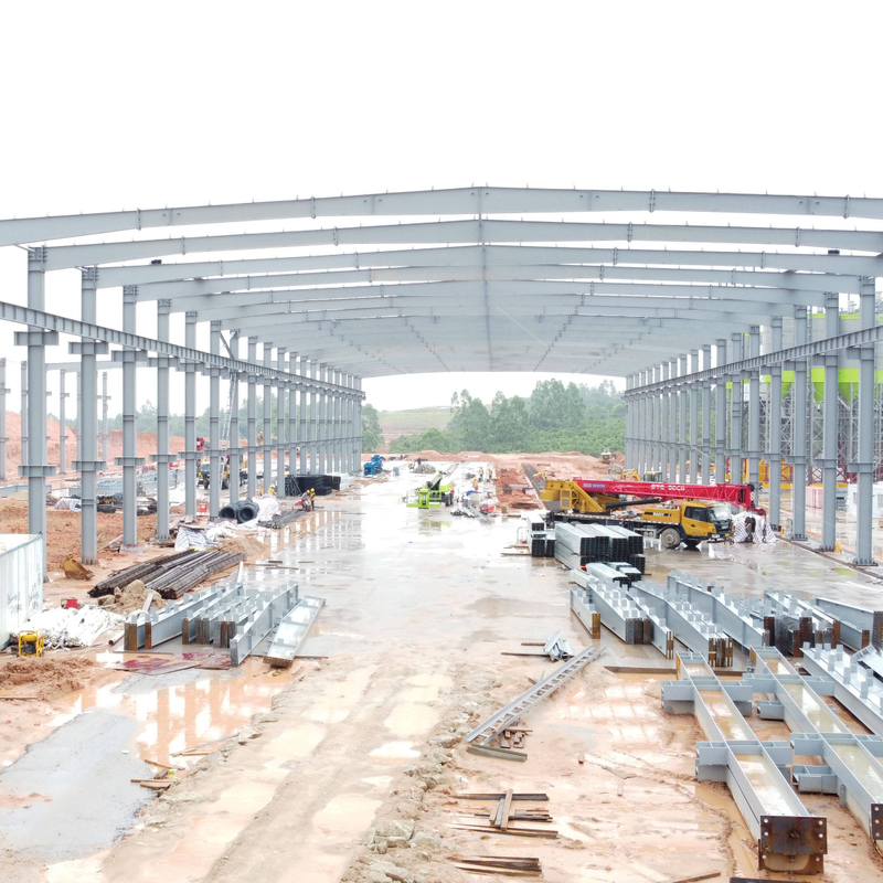 Double Cranes Prefab Warehouse Steel Frame Buildings Workshop Prefabricated Metal Frame Storage Shed