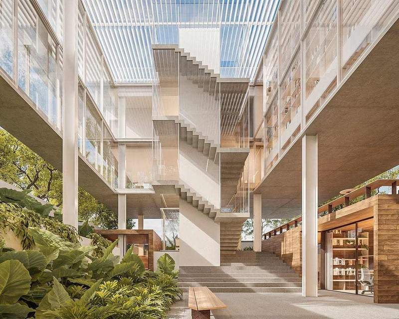 2025 With a Metal Structure and Cable-stayed Slabs Proposing an Open Ground Floor for a Commercial Office in Sao Paulo