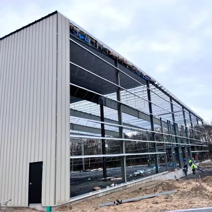 2025 Progress Factory Workshop Project Back Side Wall Building Entirely Sheeted Roof Sheeting on the Back Slope of the Building