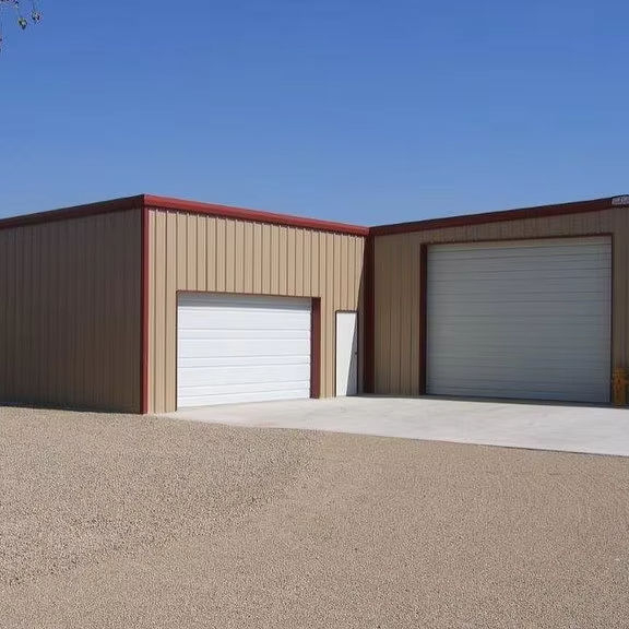 2025 Garage Addition Go Up 26x66x14 in Tan With Rustic Red Trim Manufactured Metalbuildings All Sizes A Lot Of Steel Buildings