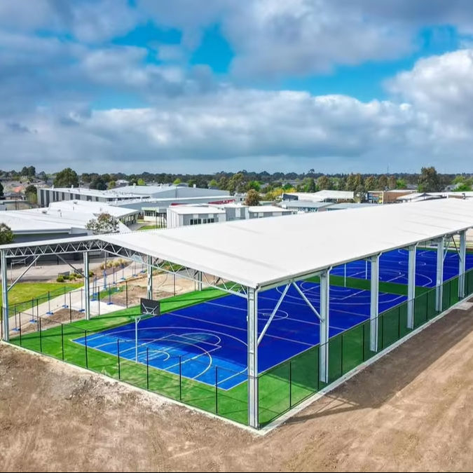 2025 This Recreational Ball Court Cover Project Posed a Challenge Due to the Limited Access on One Side of the Construction Site