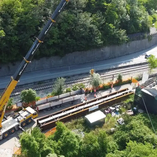 2025 Demolition Reconstruction Bridge Over Sonna Torrent Ponte Delle Corde Launching Single Span Metal Structure Steel Beams