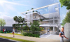 2025 Office Building Designed Metal Structure With Many Openings Sunshades Greenery Internal Square Lowered in Street Workspace