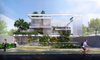 2025 Office Building Designed Metal Structure With Many Openings Sunshades Greenery Internal Square Lowered in Street Workspace